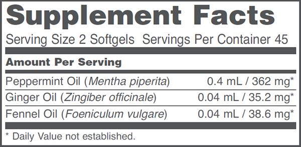 Peppermint Oil G.I. Supplement Facts Label