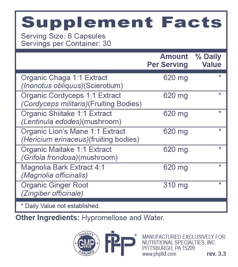 MycoPro 5 Supplement Facts Label