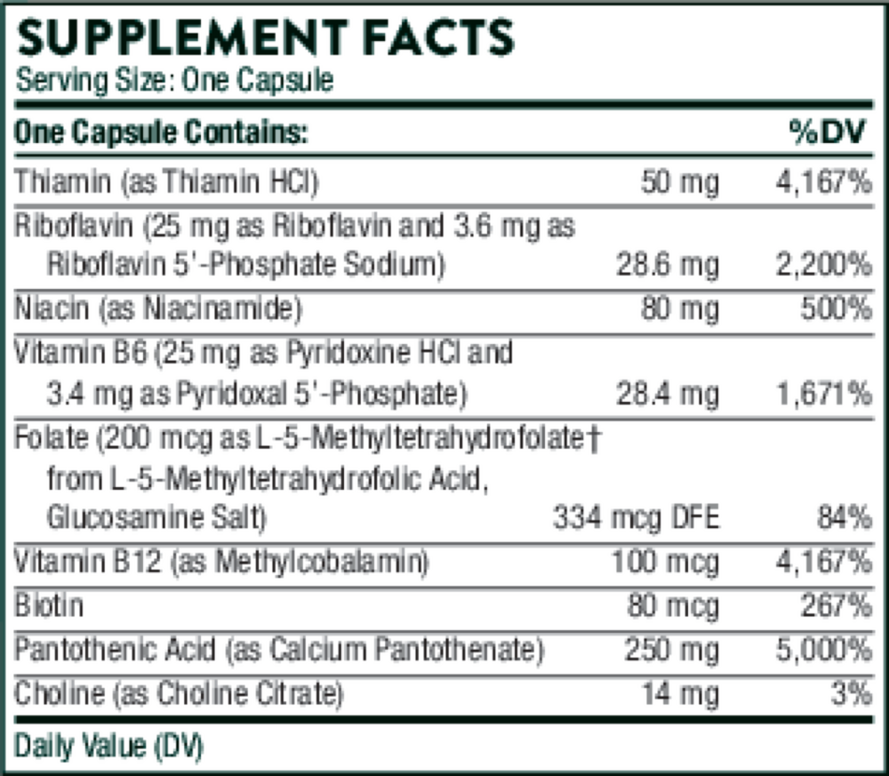 Stress B-Complex Supplement Facts Label