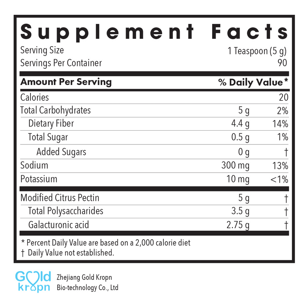 Modified Citrus Pectin Powder Supplement Facts Label