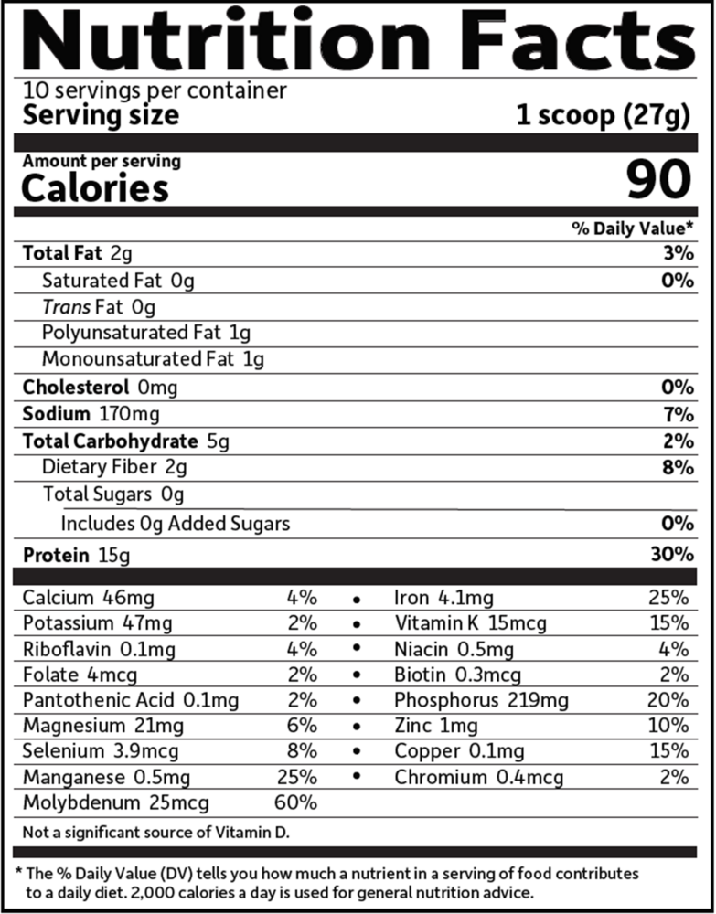 Organic Plant Protein Smooth Vanilla Supplement Facts Label