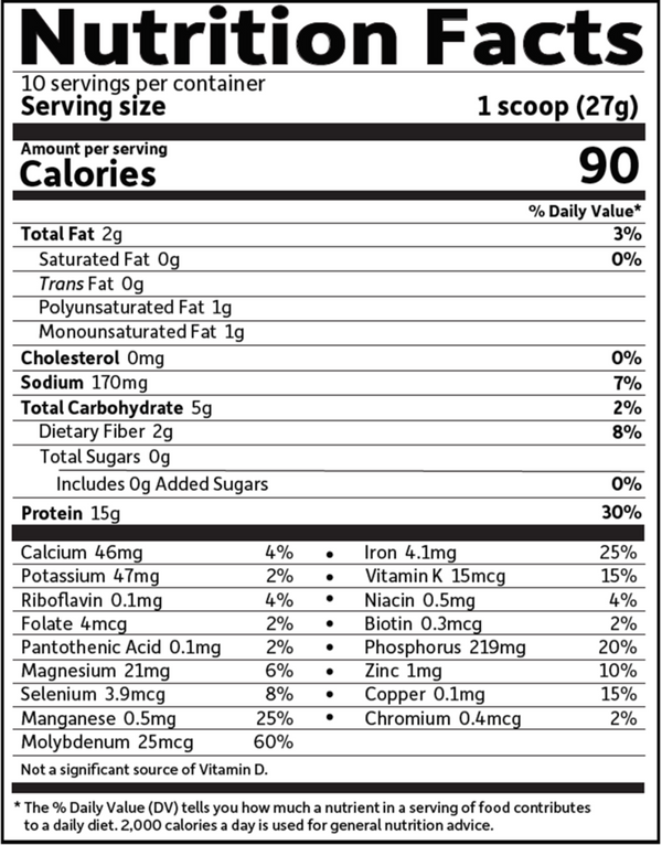 Organic Plant Protein Smooth Vanilla Supplement Facts Label