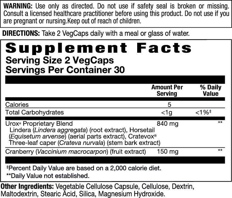 Total Continence Supplement Facts Label