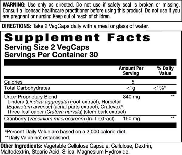 Total Continence Supplement Facts Label