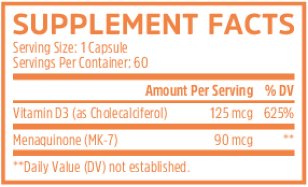 K2 + D3 Supplement Facts Label