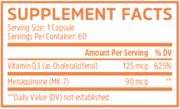 K2 + D3 Supplement Facts Label