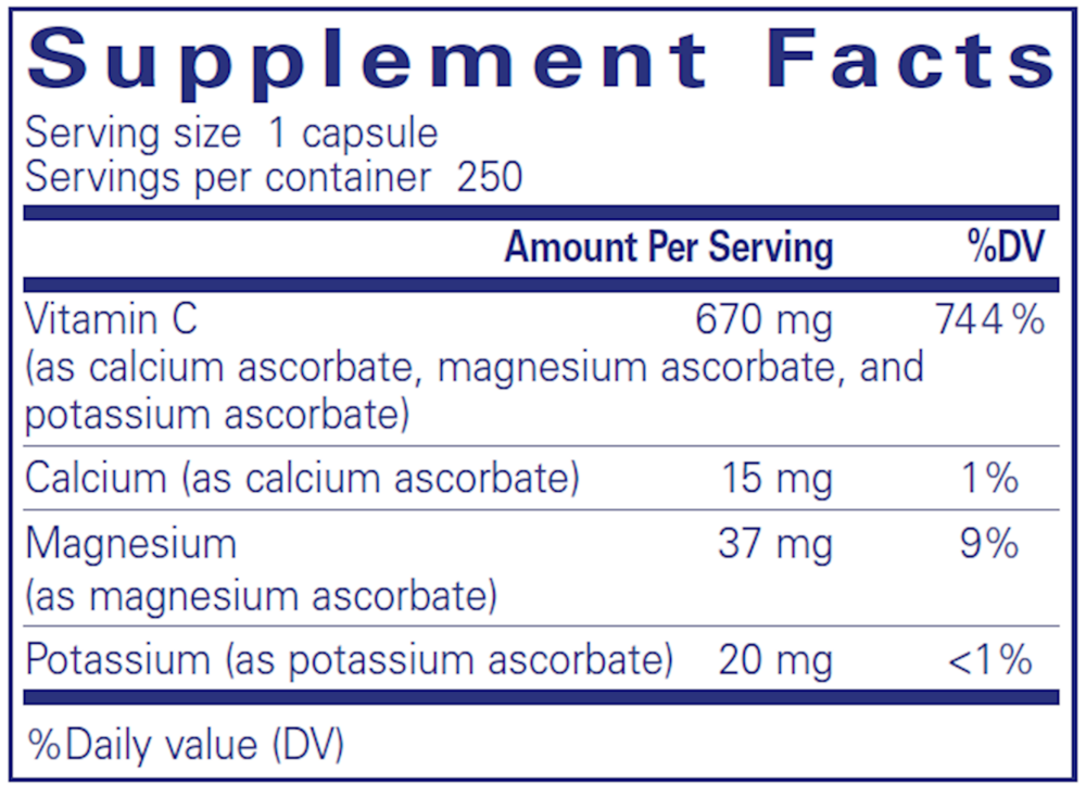 Buffered Ascorbic Acid Capsules 90 Count Supplement Facts Label
