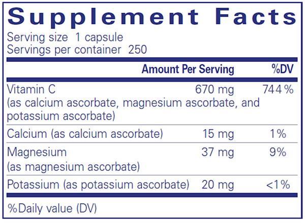 Buffered Ascorbic Acid Capsules 90 Count Supplement Facts Label