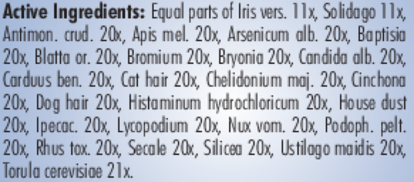 Dust Mold Dander Supplement Facts Label