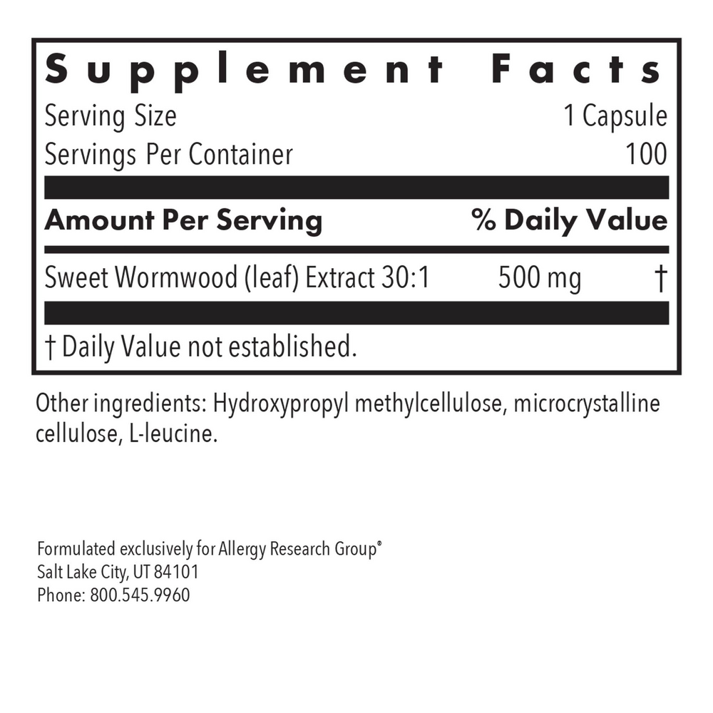 Artemisia Supplement Facts Label