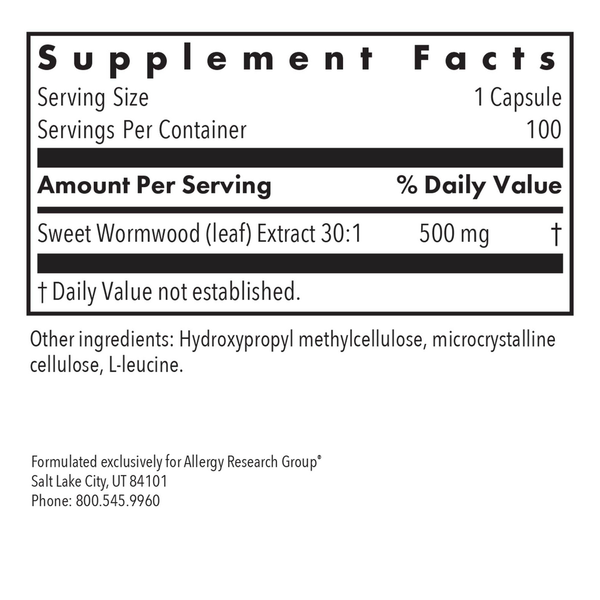 Artemisia Supplement Facts Label