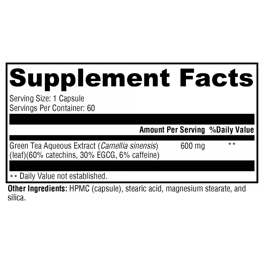 Green Tea 600™ Supplement Facts Label