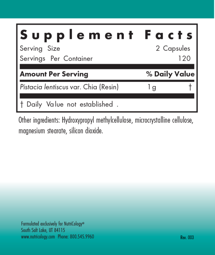 Mastic Gum Supplement Facts Label