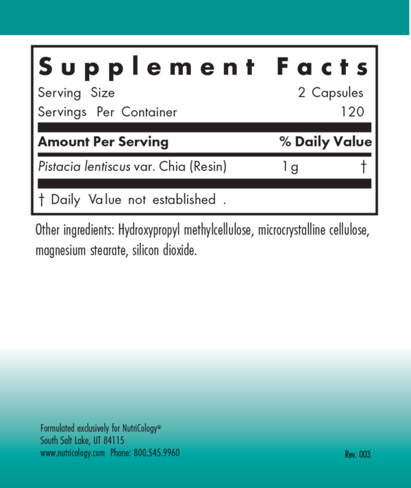 Mastic Gum Supplement Facts Label