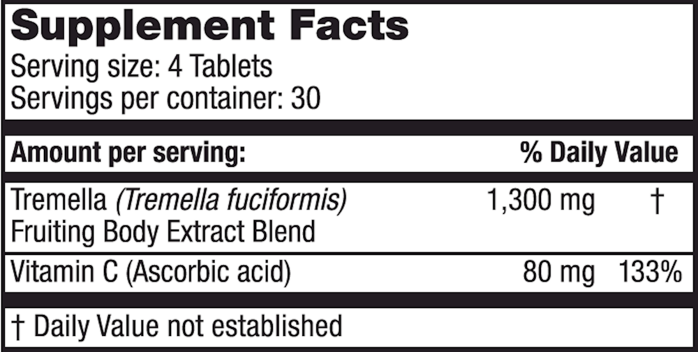 Super Tremella Supplement Facts Label