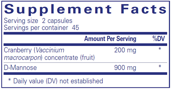 Cranberry/D-Mannose Supplement Facts Label