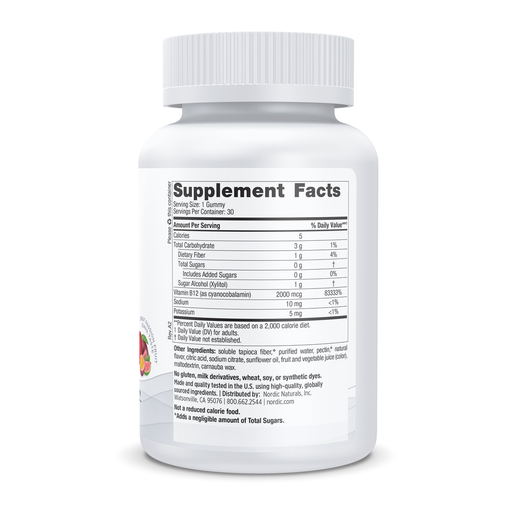 Zero Sugar Vitamin B12 Gummies Supplement Facts Label