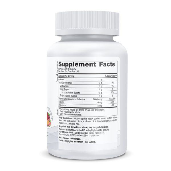 Zero Sugar Vitamin B12 Gummies Supplement Facts Label