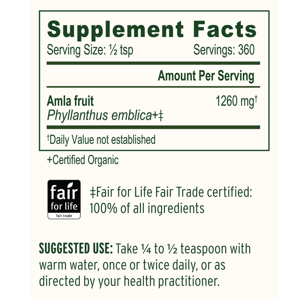Amla (Amalaki) Fruit Powder Organic Supplement Facts Label
