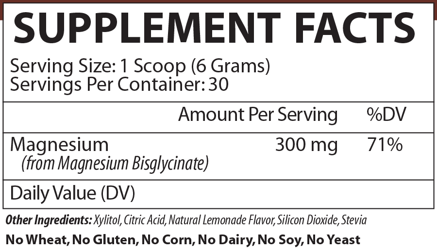 Magnesium Bisglycinate Supplement Facts Label