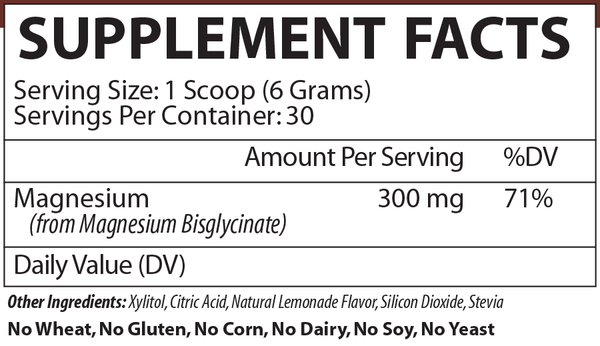 Magnesium Bisglycinate Supplement Facts Label