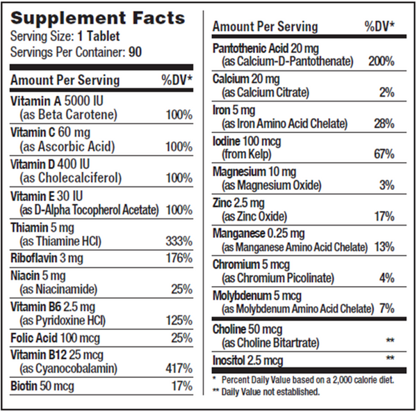 Junior Multi Supplement Facts Label