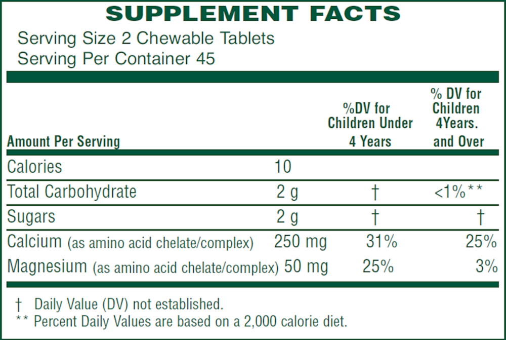 Cal/Mag Supplement Facts Label