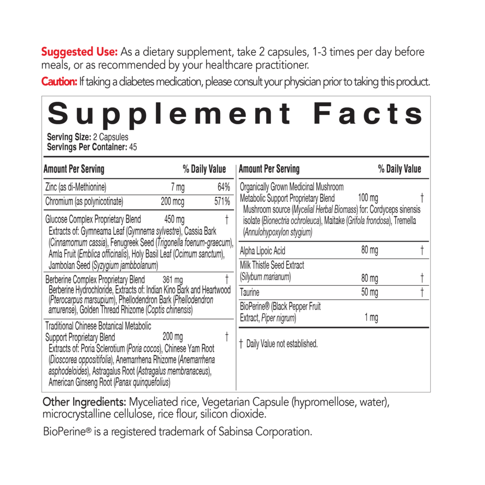 Advanced Glucose Support Supplement Facts Label