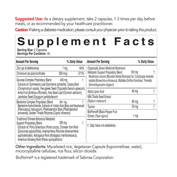 Advanced Glucose Support Supplement Facts Label