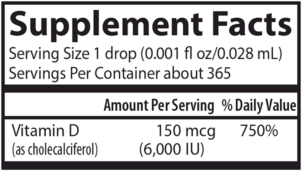 Super Daily D3 6000 IU Supplement Facts Label