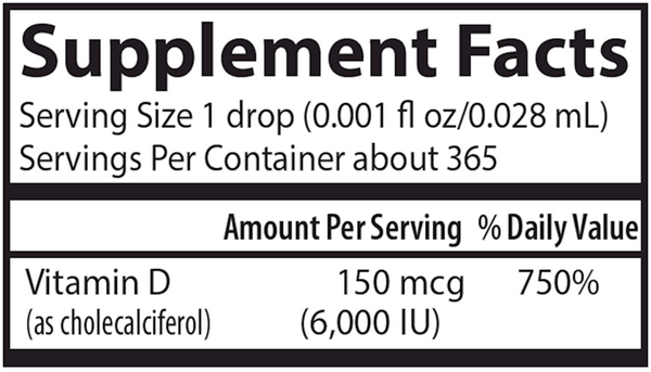 Super Daily D3 6000 IU Supplement Facts Label