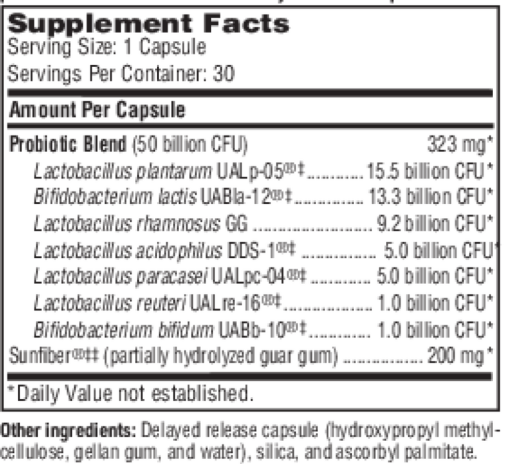 Ther-Biotic Synbiotic Supplement Facts Label