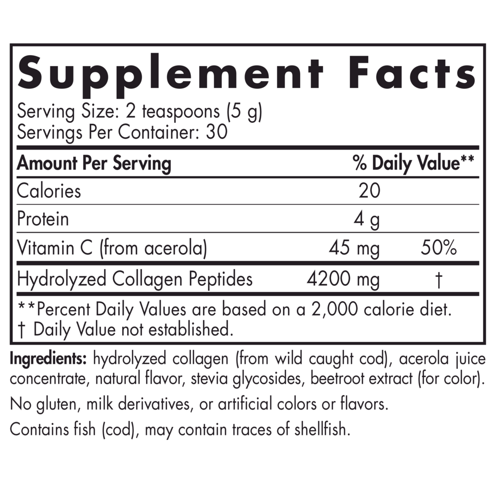 Marine Collagen 5.29 Ounces of Powder Strawberry Supplement Facts Label