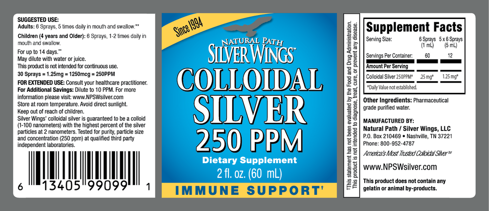 Colloidal Silver 250 PPM Spray Supplement Facts Label