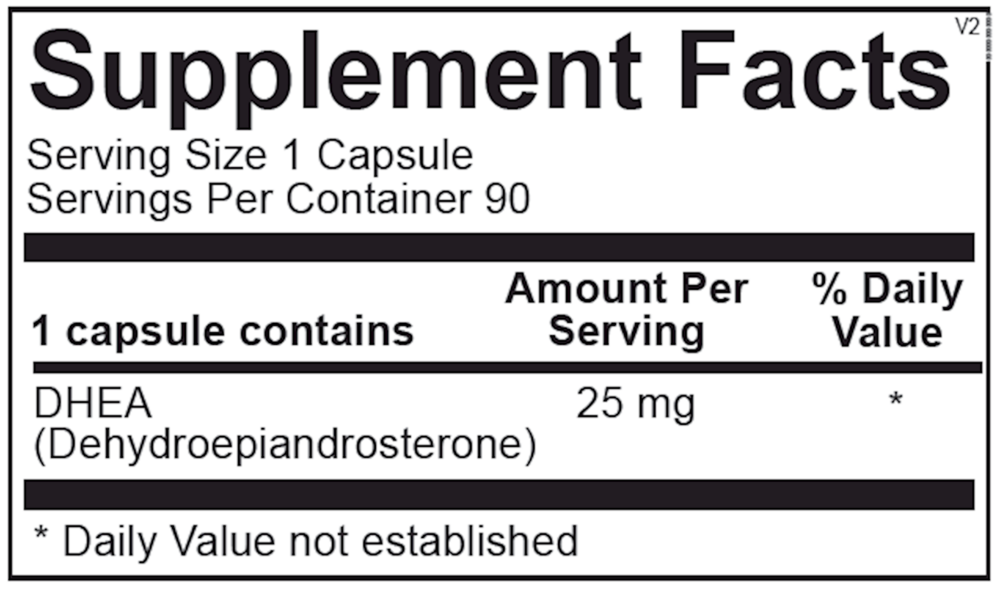 DHEA 25 MG Supplement Facts Label