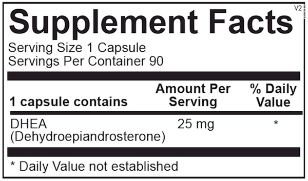 DHEA 25 MG Supplement Facts Label