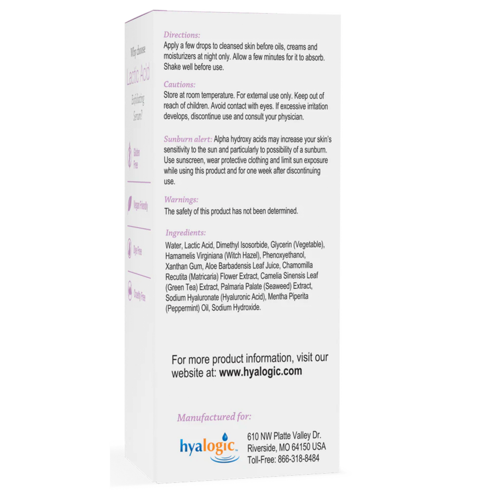 Lactic Acid Exfoliating Serum Supplement Facts Label