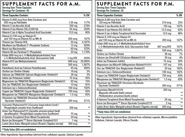 Multi-Vitamin Elite A.M. P.M NSF Supplement Facts Label