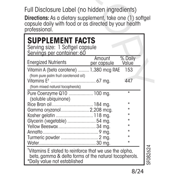 Mito Guard 100 Plus Supplement Facts Label