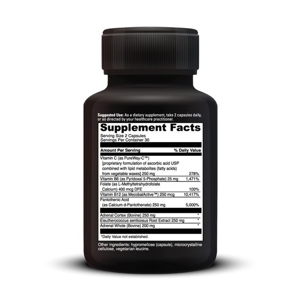 Adrenal Benefits 120 Count Supplement Facts Label