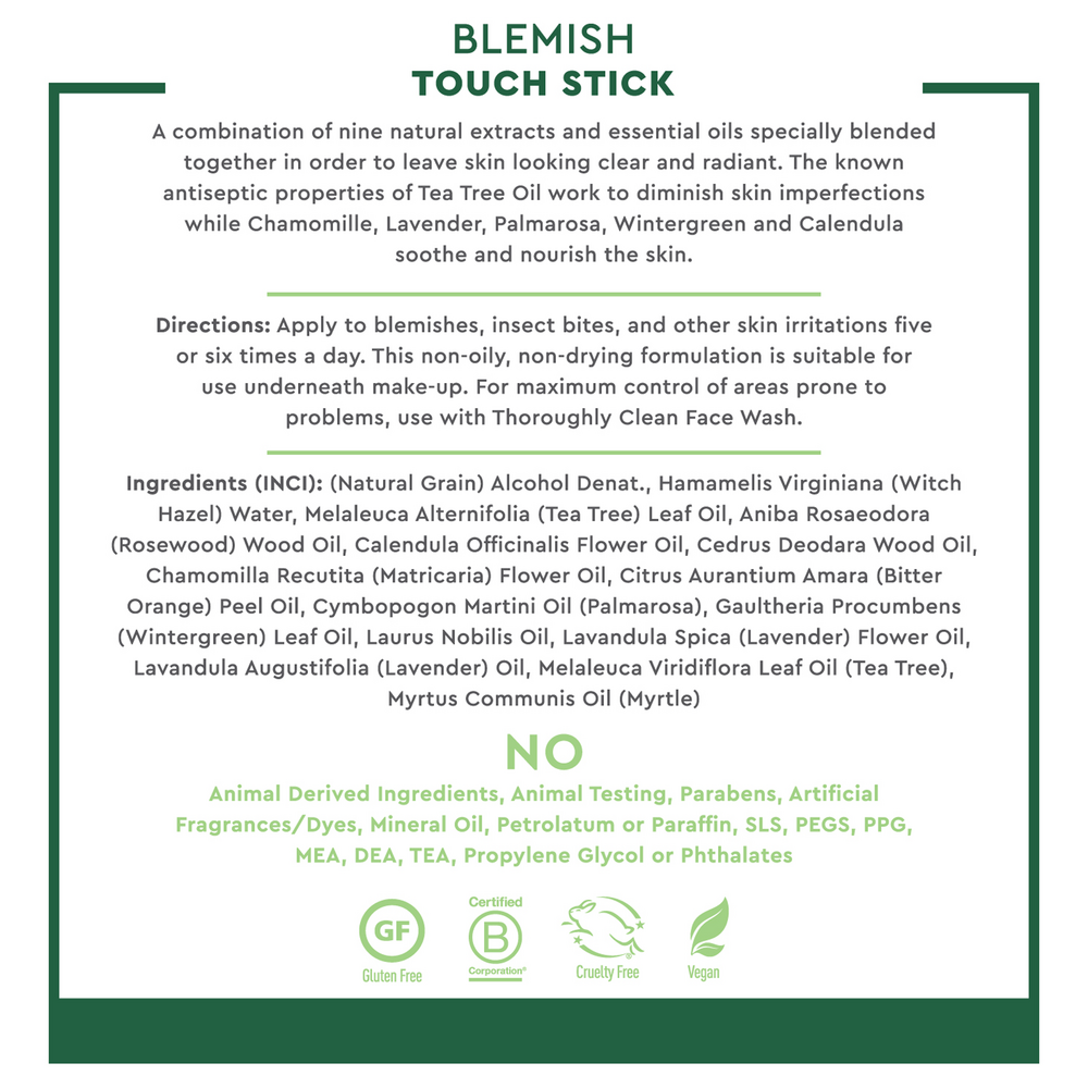 Tea Tree Oil Blemish Touch Stick Supplement Facts Label