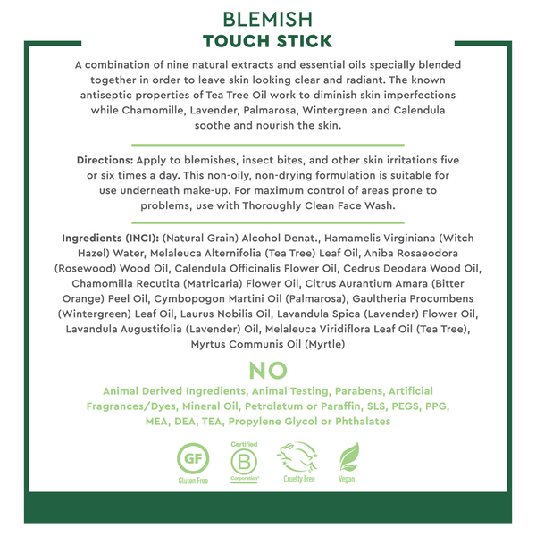 Tea Tree Oil Blemish Touch Stick Supplement Facts Label