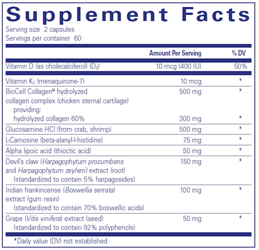Disc-Flex Supplement Facts Label