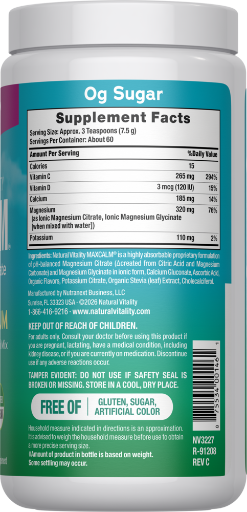 MAXCALM Plus Calcium Supplement Facts Label