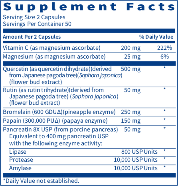 Quercetin-Bromelain Forte Supplement Facts Label