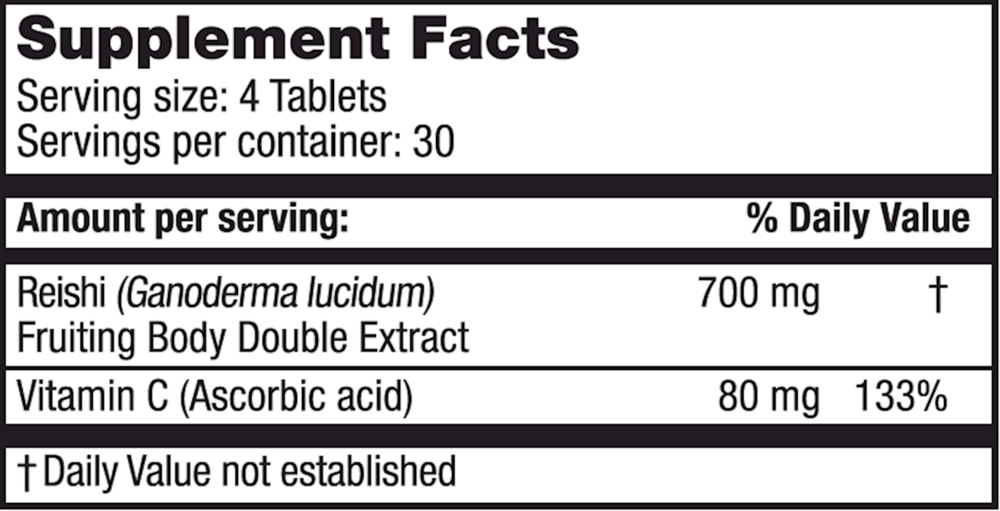 Super Reishi Supplement Facts Label