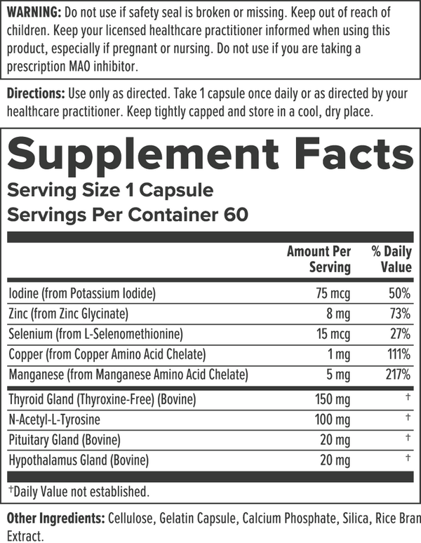 BioThyro Supplement Facts Label