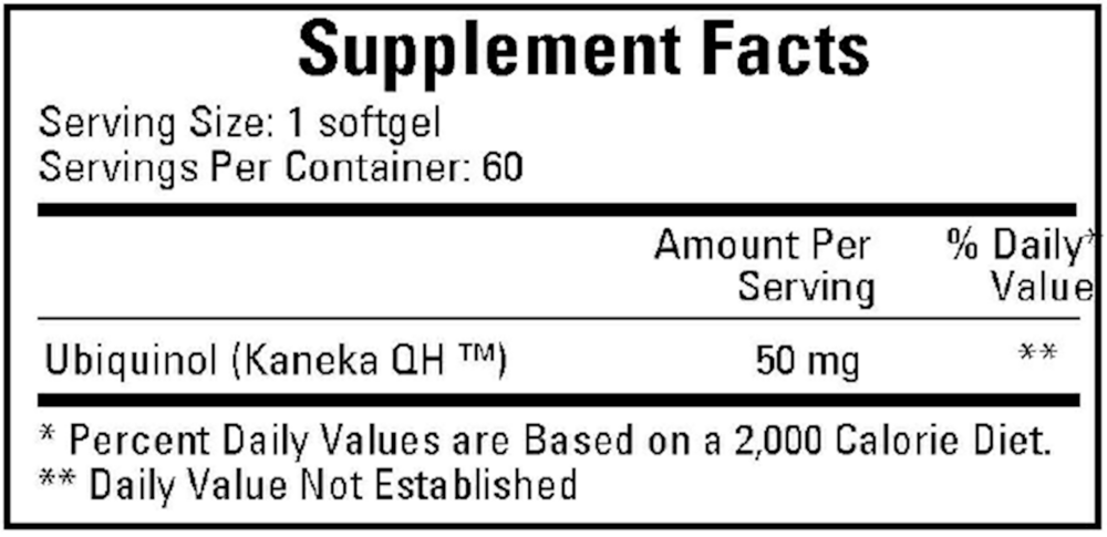 Ubiquinol 50 mg Supplement Facts Label