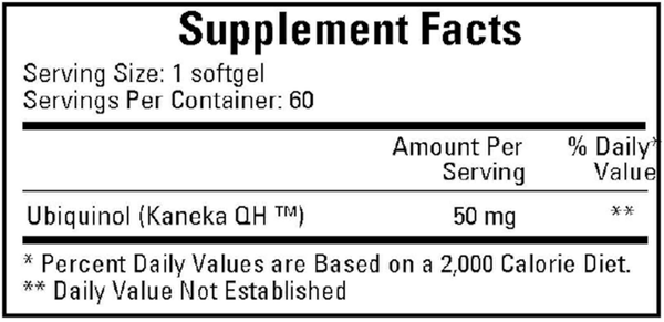 Ubiquinol 50 mg Supplement Facts Label