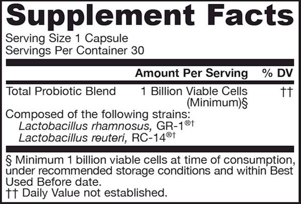 Shelf Stable Fem-Dophilus Supplement Facts Label